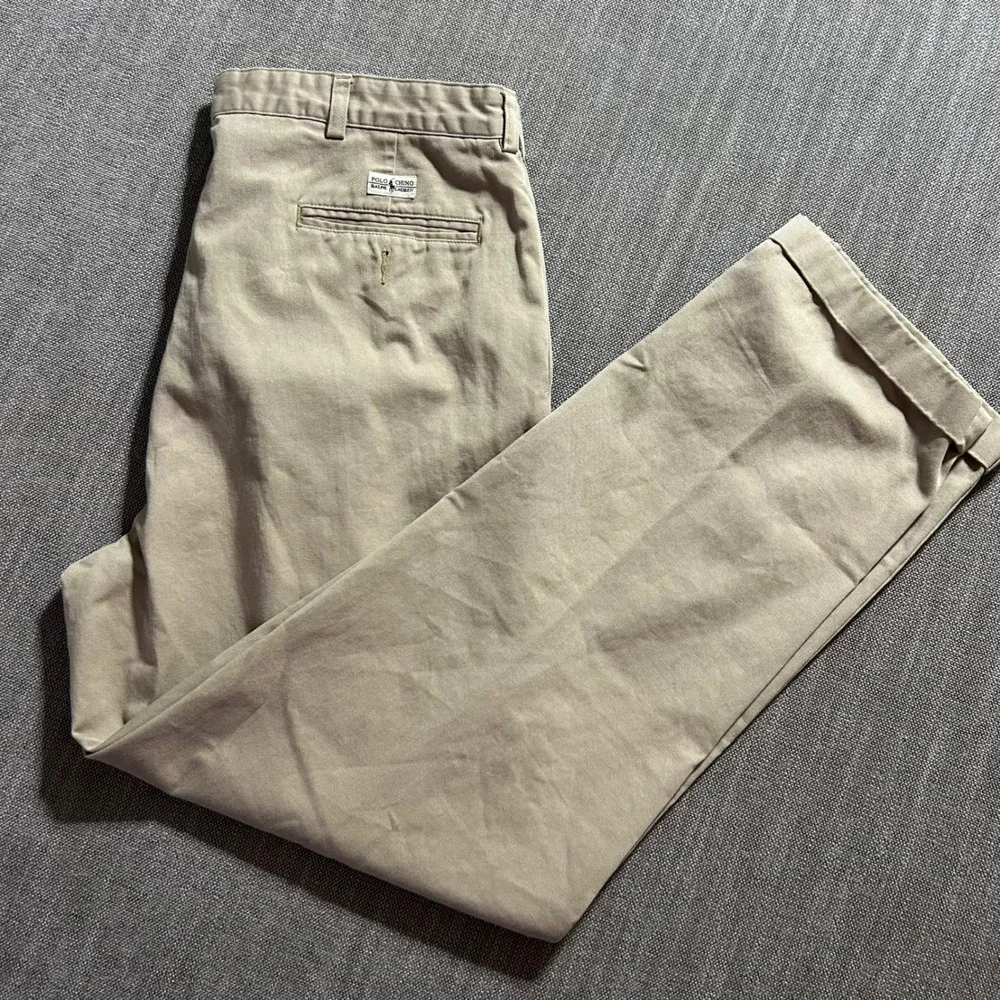Polo Ralph Lauren Chino Pants Mens 38x32 Khaki Tan Pleated Cuffed Cotton Twill